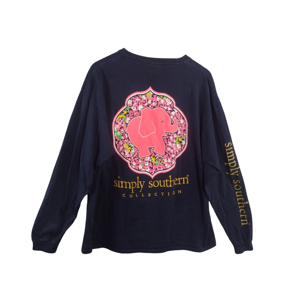 Simply Southern Shirt Womens Small Long Sleeve Blue Pink Love Elephant Casual
